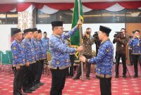 Sekdaprov Marindo Kurniawan saat Pengukuhan Pengurus KORPRI Way Kanan , di Ruang Abung, Balai Keratun Lantai 1, Kamis (30/4/2026).
