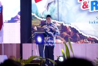 Gubernur Lampung, Rahmat Mirzani Djausal saat menyampaikan kata sambutan di acara pelantikan jajaran pengurus DPW, DPD, dan DPC Partai Amanat Nasional (PAN) se-Provinsi Lampung di Ballroom Hotel Novotel, Bandar Lampung, Sabtu (02/05/2026).
