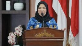 Wali Kota Bandarlampung Eva Dwiana saat membuka sosialisasi inovasi daerah di Aula Semergou, Rabu, 20 Mei 2026.