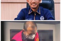 Kolase foto Seno Aji, Ketua Umum DPP KAMPUD, dan Dr. (HC) Ir. Arinal Djunaidi, mantan Gubernur Lampung yang kini berstatus tersangka kasus dugaan korupsi PI 10 persen PT LEB. Atas: Seno Aji saat menyampaikan dukungan agar praperadilan Arinal ditolak. Bawah: Arinal Djunaidi saat mengenakan rompi tahanan Kejati Lampung.