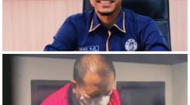 Kolase foto Seno Aji, Ketua Umum DPP KAMPUD, dan Dr. (HC) Ir. Arinal Djunaidi, mantan Gubernur Lampung yang kini berstatus tersangka kasus dugaan korupsi PI 10 persen PT LEB. Atas: Seno Aji saat menyampaikan dukungan agar praperadilan Arinal ditolak. Bawah: Arinal Djunaidi saat mengenakan rompi tahanan Kejati Lampung.