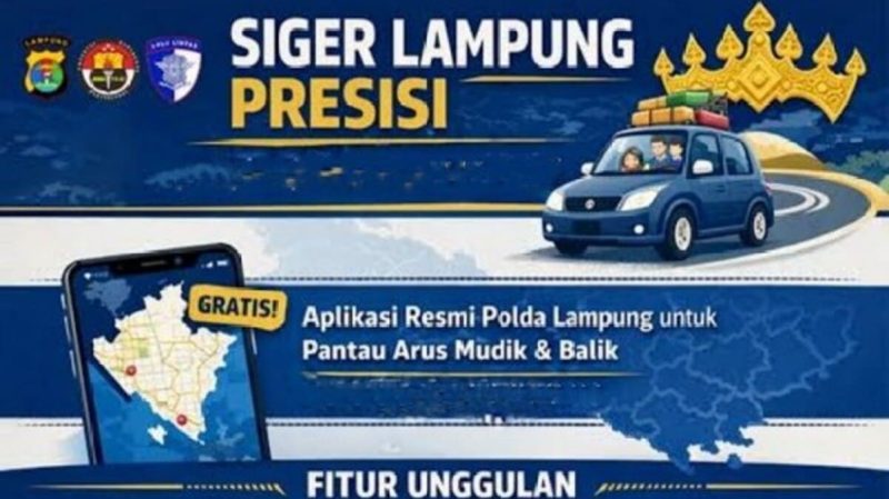 Ilustrasi aplikasi Siger Lampung Presisi milik Polda Lampung yang dapat digunakan masyarakat untuk memantau arus mudik dan kondisi lalu lintas real time saat libur panjang Iduladha-Waisak 2026.