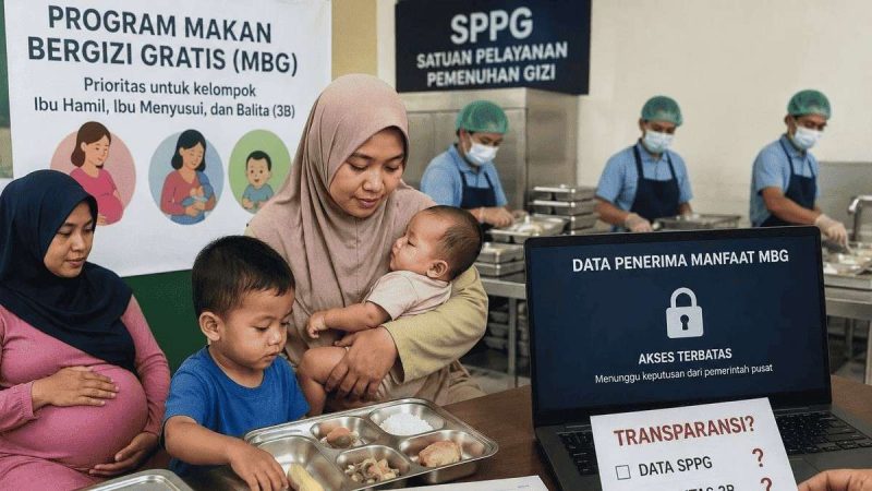 Kelompok ibu hamil, ibu menyusui, dan balita 3B jadi prioritas Program Makan Bergizi Gratis MBG. Namun data penerima manfaat dan SPPG pelanggar masih terkunci dan menunggu keputusan pemerintah pusat. Foto: Ilustrasi Proyeksi.id