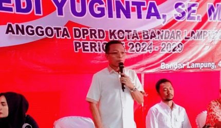Anggota DPRD Kota Bandar Lampung Dedi Yuginta berpidato saat sosialisasi Pancasila di Kotabaru 4 Juni 2026