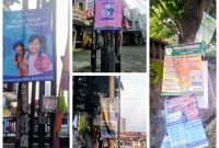 Kolase Foto: Banner dan spanduk iklan terpasang di tiang listrik, tiang wifi, dan pohon di beberapa titik Kota Bandar Lampung, Jumat (26/6/2026). PROYEKSI.ID