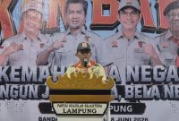 Presiden Partai Keadilan Sejahtera PKS Al Muzzammil Yusuf menyampaikan sambutan saat pembukaan Kemah Bela Negara Kembara DPW PKS Lampung di Wira Garden, Teluk Betung Barat, Bandar Lampung, Jumat (26/6/2026). /PROYEKSI.ID