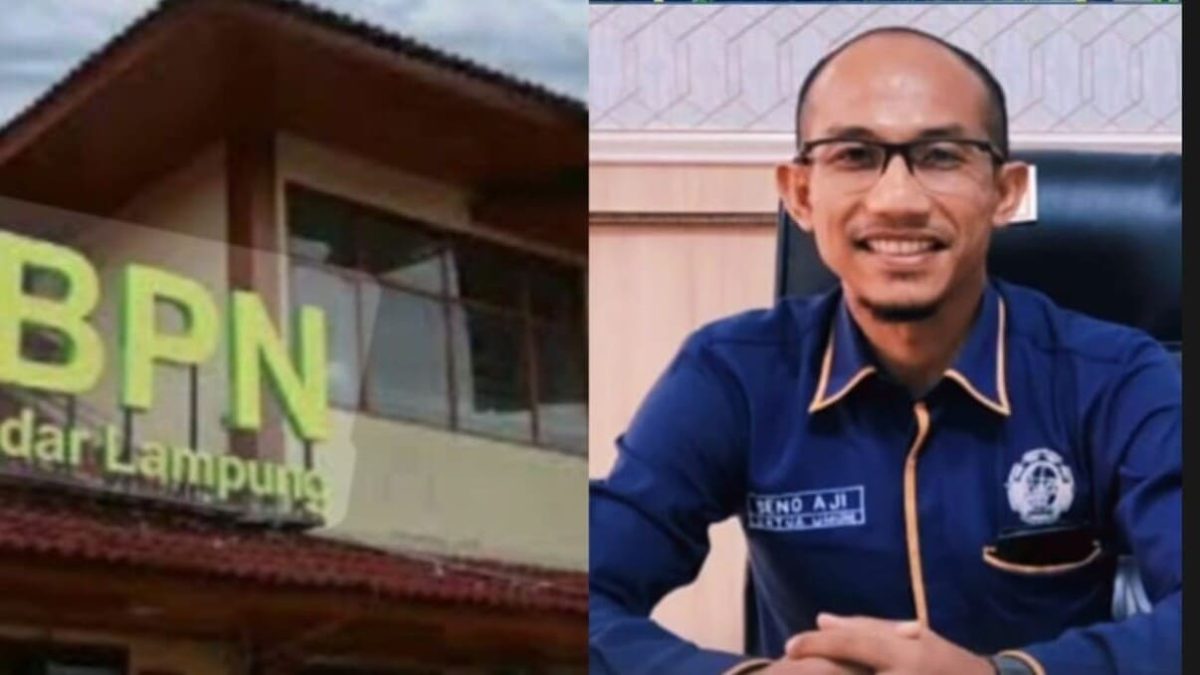 Kolase Kantor Pertanahan Kota Bandar Lampung dan Ketua Umum DPP KAMPUD Seno Aji. Polda Lampung telah memeriksa 10 saksi terkait kasus dugaan bocor data pribadi pemohon di BPN Bandar Lampung.