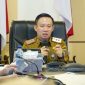 Sekretaris Daerah Provinsi Lampung Marindo Kurniawan memaparkan pemanfaatan super aplikasi Lampung-In sebagai dasar pengambilan kebijakan saat visitasi ASKOMPSI Digital Leadership Government Award 2026 di Kantor Gubernur Lampung, Selasa (21/7/2026).