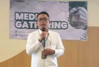 Kepala Departemen Non Gadai Pegadaian Area Lampung, Kusdi, saat menyampaikan sambutan dalam kegiatan Gathering Media 2026 di Bandar Lampung. Pegadaian berkomitmen perkuat sinergi dengan media untuk literasi keuangan dan UMKM.
