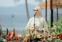 Wakil Gubernur Lampung Jihan Nurlela saat menyampaikan sambutan pada pembukaan Pesenggiri Festival 2026 di Lampung Marriott Resort & Spa, Pesawaran, Jumat (3/7/2026). (Foto: Dok. Pesenggiri Festival)