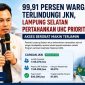Infografis capaian kepesertaan Program Jaminan Kesehatan Nasional JKN di Kabupaten Lampung Selatan per Juni 2026. Cakupan kepesertaan mencapai 99,91 persen dengan 930.390 peserta aktif, sehingga status Universal Health Coverage UHC Prioritas tetap terjaga. 