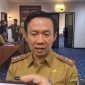 Sekda Provinsi Lampung Marindo Kurniawan saat memberikan keterangan pers terkait rencana efisiensi anggaran APBD 2027 di Ruang Sakai Sambayan, Selasa (14/7/2026). foto: istimewa