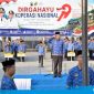 Sekda Lampung Selatan Supriyanto menjadi inspektur upacara saat Peringatan Hari Koperasi Nasional ke-79 di Lapangan Korpri, Kompleks Perkantoran Pemkab Lamsel, Jumat (17/7/2026). Dalam amanatnya, Sekda mendorong transformasi koperasi agar menjadi motor ekonomi digital dan penggerak UMKM daerah. Foto: istimewa